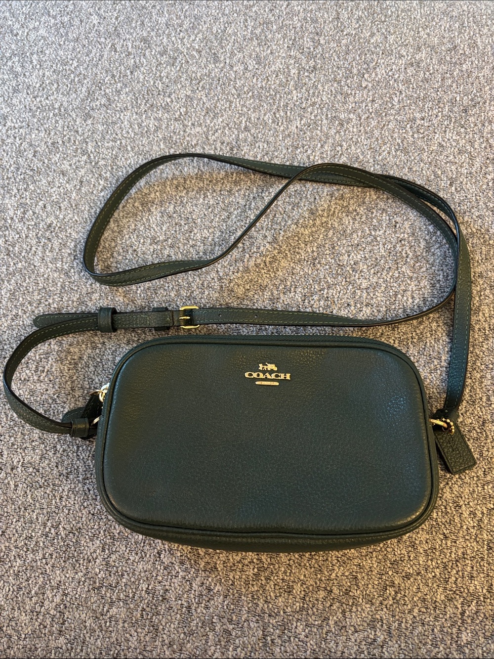 Coach Dark Green Pebbled Leather Messenger Crossbody